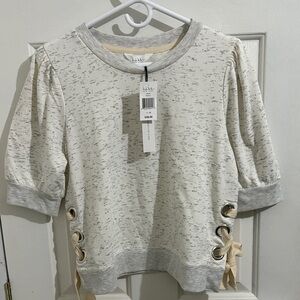 Nicole Miller Cream and Gray Lace-Up Sweatshirt-NWT